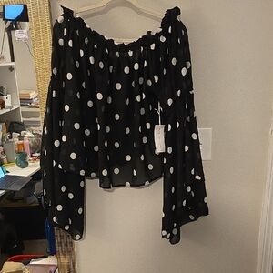 Truth Black & White Polka Dot Off-Shoulder Blouse